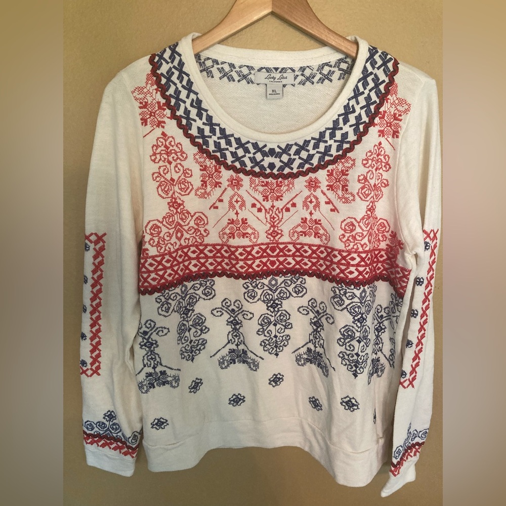 Cream Blouse with Red and Blue Embroidery
